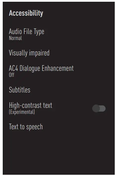 beko B55 C 985 B Smart Android TV - Accessibility