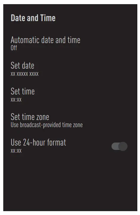 beko B55 C 985 B Smart Android TV - Date and time settings