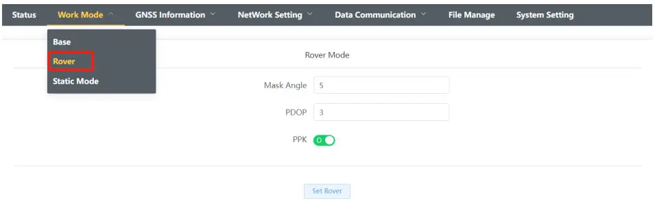 Standard Rover settings