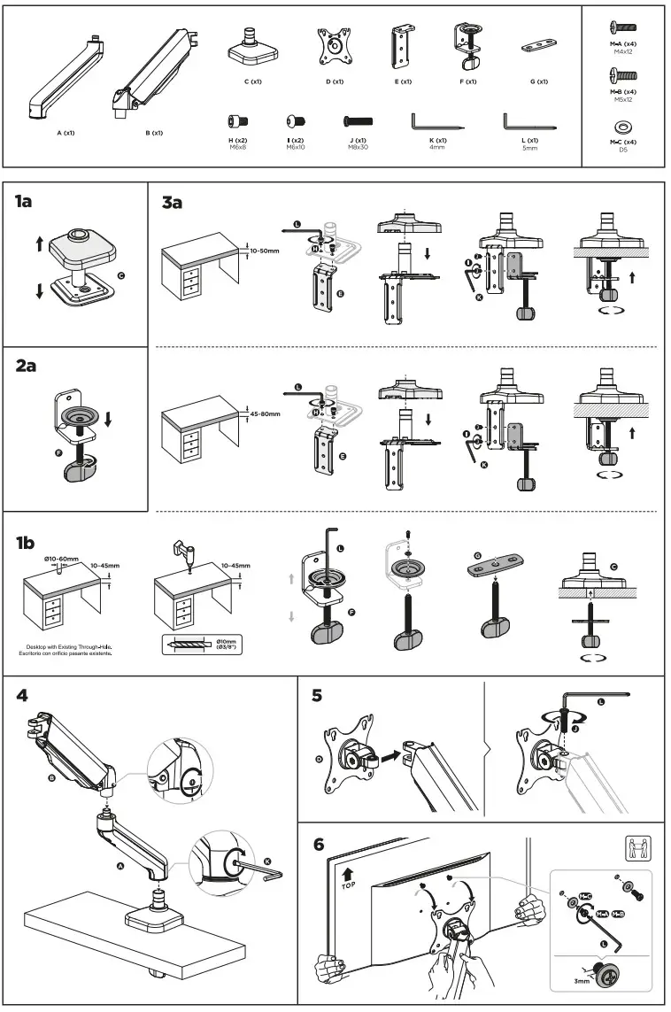 TooQ DB5032TNR-B Desk Mount for Screens - fig 1