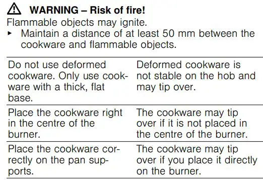 BOSCH PPC6A....I Built In Gas Hob User Manual - Using cookware