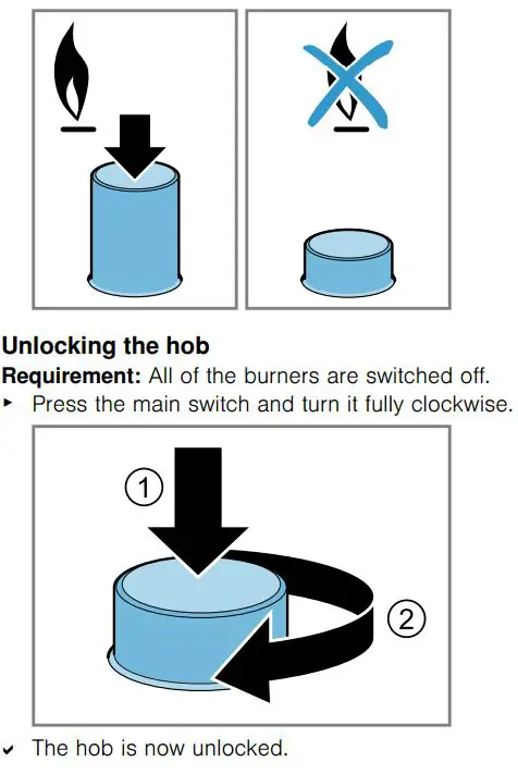 BOSCH PPC6A....I Built In Gas Hob User Manual - Using the main switch to lock the hob