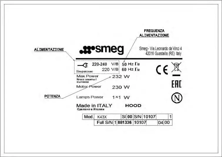smeg Alfa43 -Data plate
