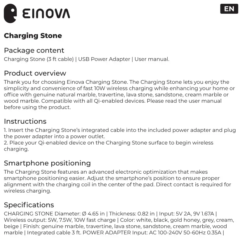 EGGTRONIC EINOVA Wireless Charging Stone User instruction 1