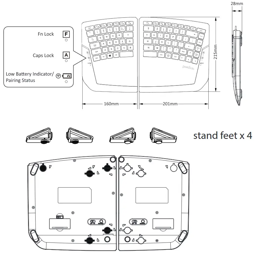 perixx PERIBOARD-624 Wireless Mini Membrane Ergonomic Keyboard - Product Illustra�on
