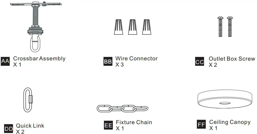 QUOIZEL BYN2824AB Bryn 5 Light Antique Nickel Pendant - MOUNTING HARDWARE