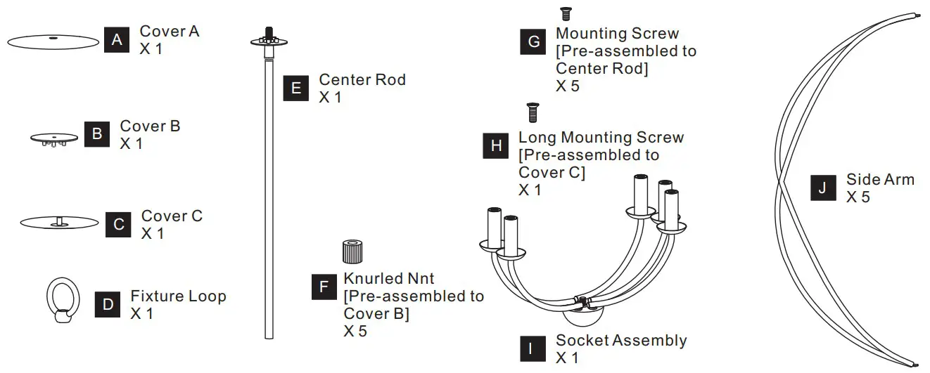 QUOIZEL BYN2824AB Bryn 5 Light Antique Nickel Pendant - PACKAGE CONTENTS