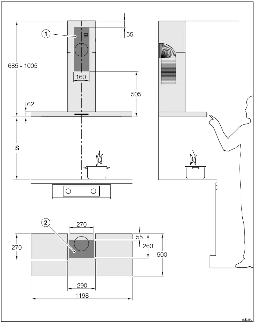 Miele 11 559 010 Built In Rangehoods - Appliance dimensions