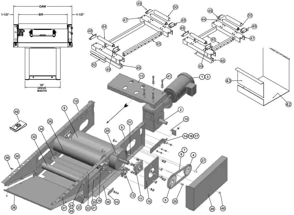 HYTROL ABLR Flat Belt Driven Live Roller Conveyor - Center Drive Assembly