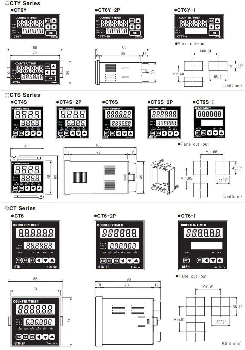 Autonics CT6Y Ebike Display Cash Counter - Dimension