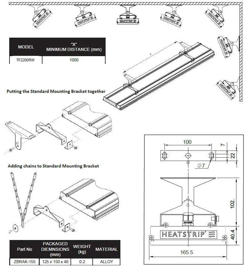 HEATSTRIP TF2200RW Electric Radiant Heater with Remote - Standard Mounting Brackets
