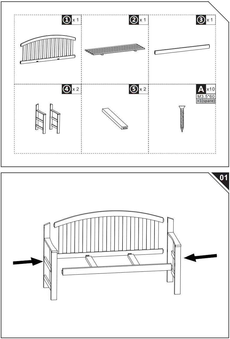 Outsunny 84B 634 3 Seater Wooden Garden Bench - Parts List