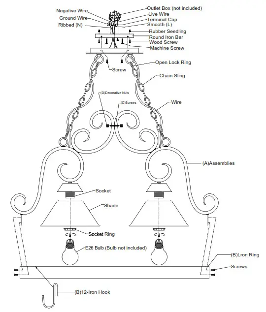 THE HOME DEPOT CA2316-2H 2-Light Antique Zinc Pot Rack Kitchen Island Chandelier