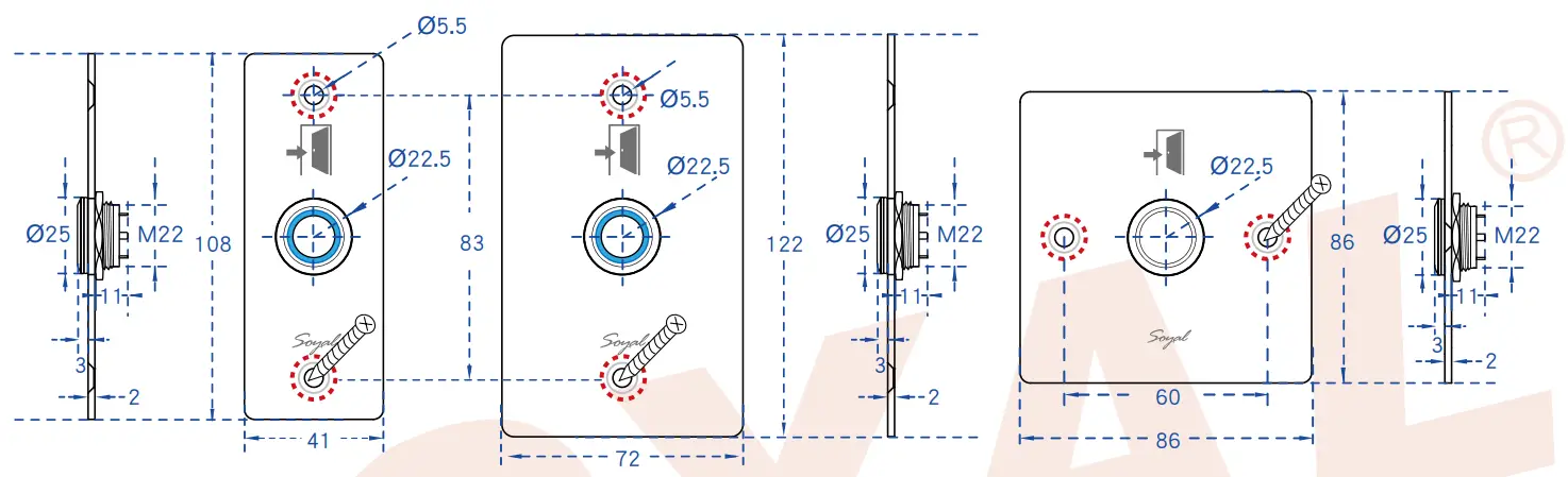 SOYAL AR PB2 Full Stainless Steel Push Button - fig2