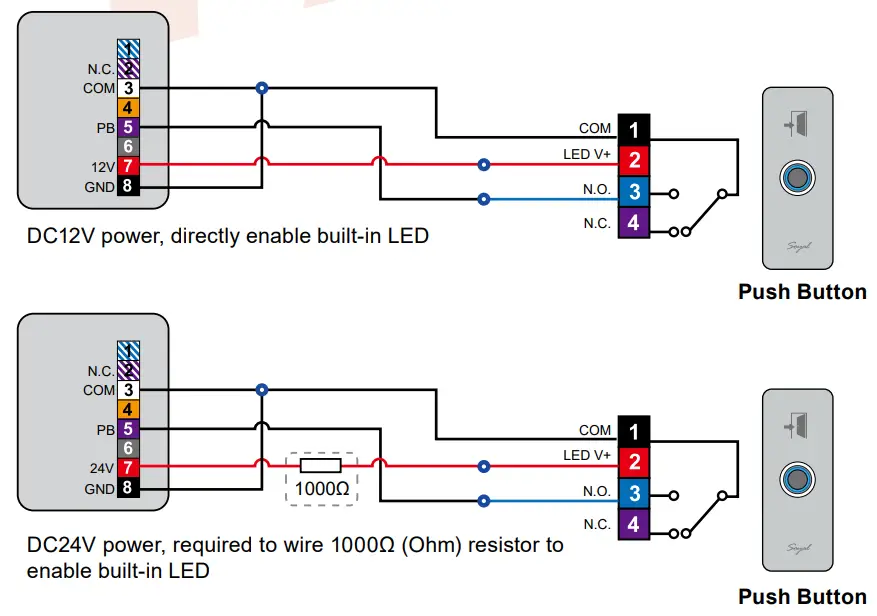 SOYAL AR PB2 Full Stainless Steel Push Button - wiring diagram