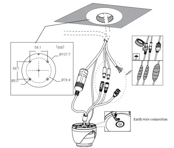 GeoVision Inc TMEB-QG-A GV-IP Thermal Camera User Guide - Drill the screw holes and the cable hole on the ceiling according