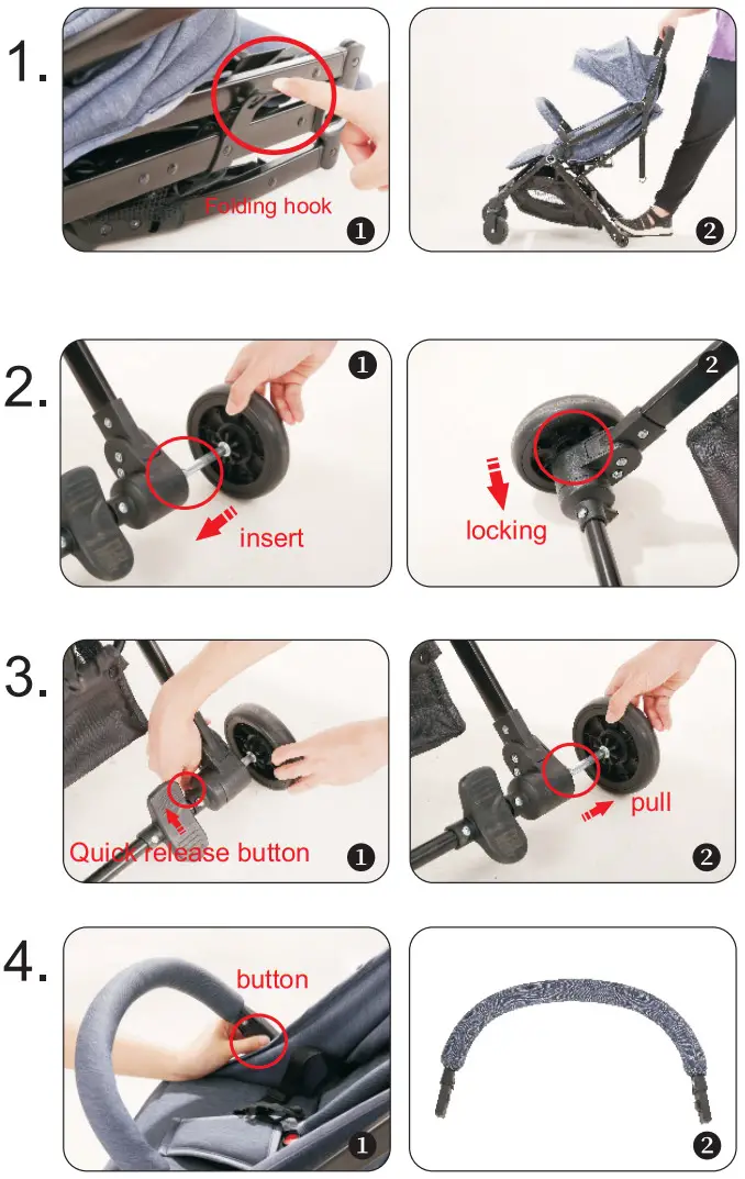 coccolle Alla One Hand Fold Baby Stroller - Assembly 1
