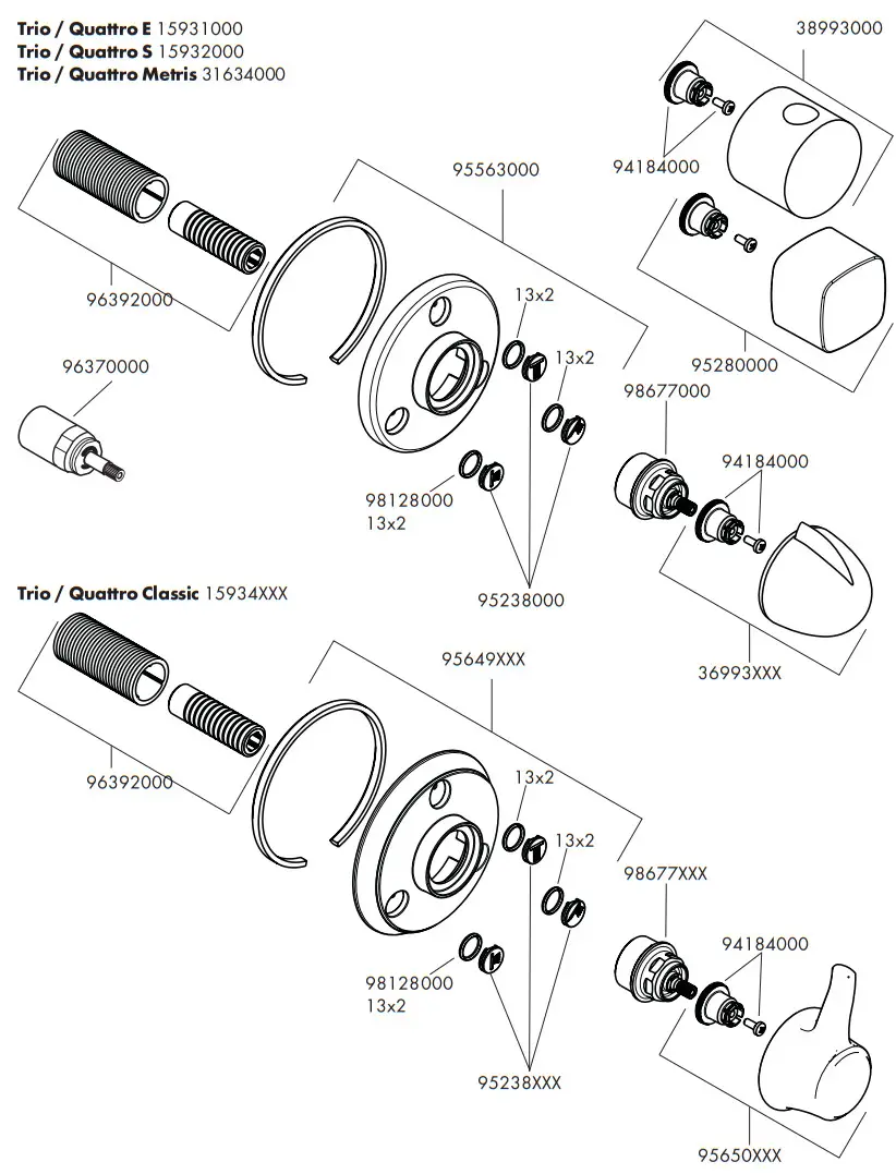 hansgrohe 15934XXX Trio Quattro Classic Diverter Valve Finish Set Chrome - fig 3