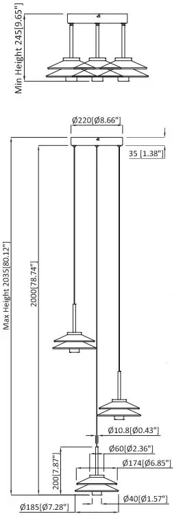 VONN VAP2313BL 16 Inch Black-Gold Pendant Ceiling Light-FIG1