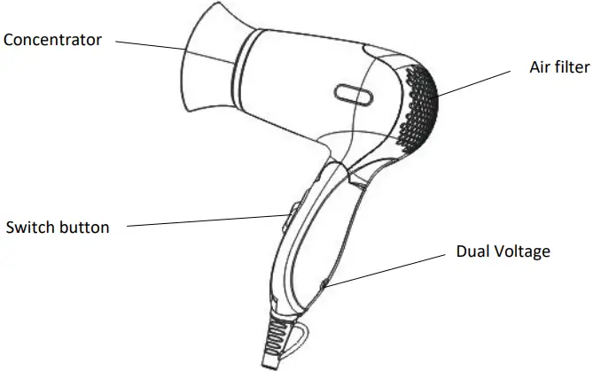 Livoo DOS175 Foldable Travel Hair Dryer - DESCRIPTION