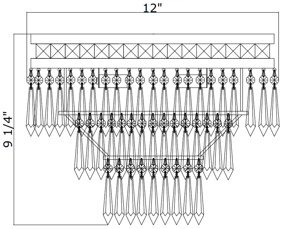 CRYSTORAMA 5260 EB CL MWP Mercer Three Light Ceiling Mount - Dimension