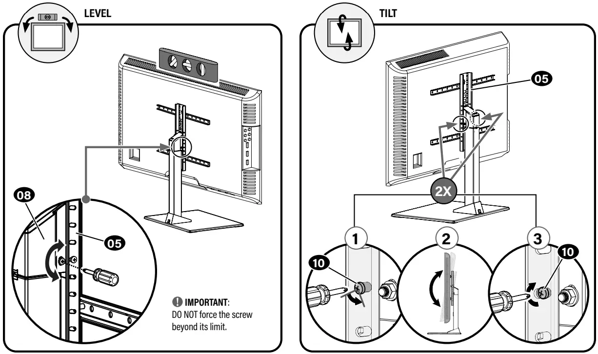 SANUS BSTV2 Swivel TV Base - Adjustments