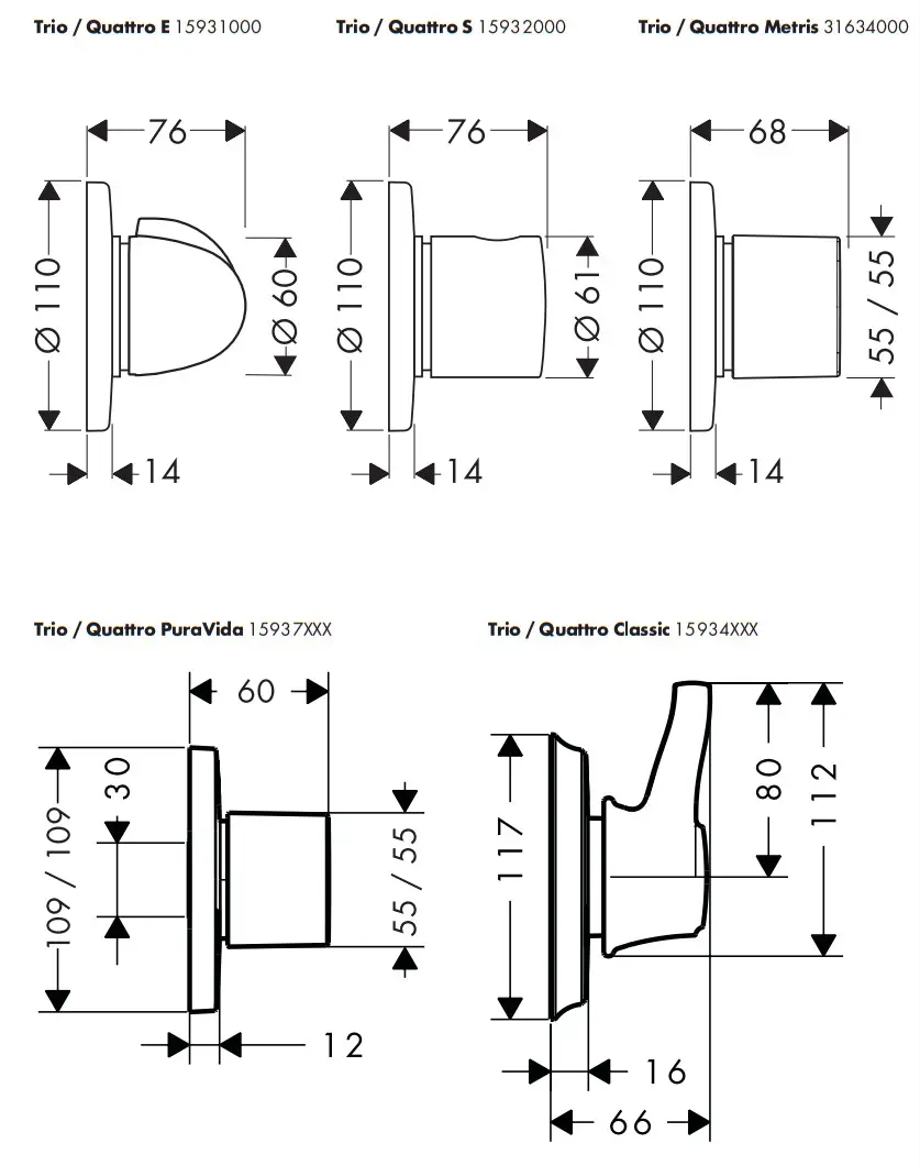 hansgrohe 15934XXX Trio Quattro Classic Shut-off and Diverter Valves Ecostat - fig 5