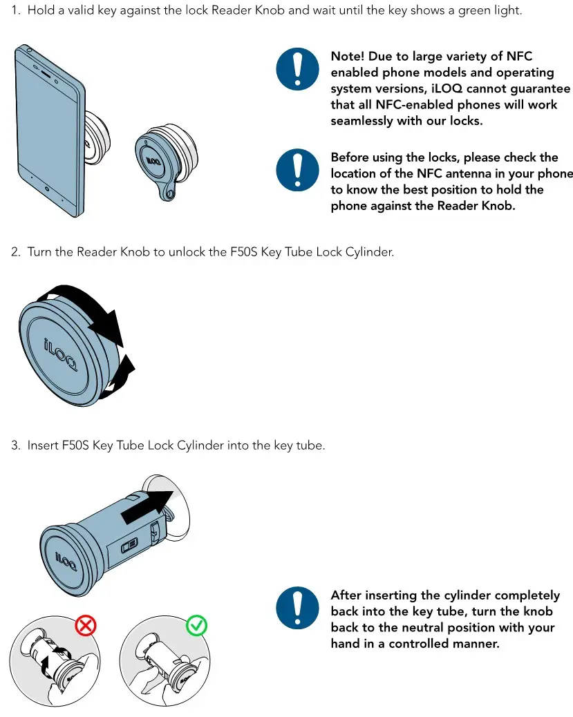 iLOQ F50S.2x1.HZ Key Tube Cylinder - Lock the key tube