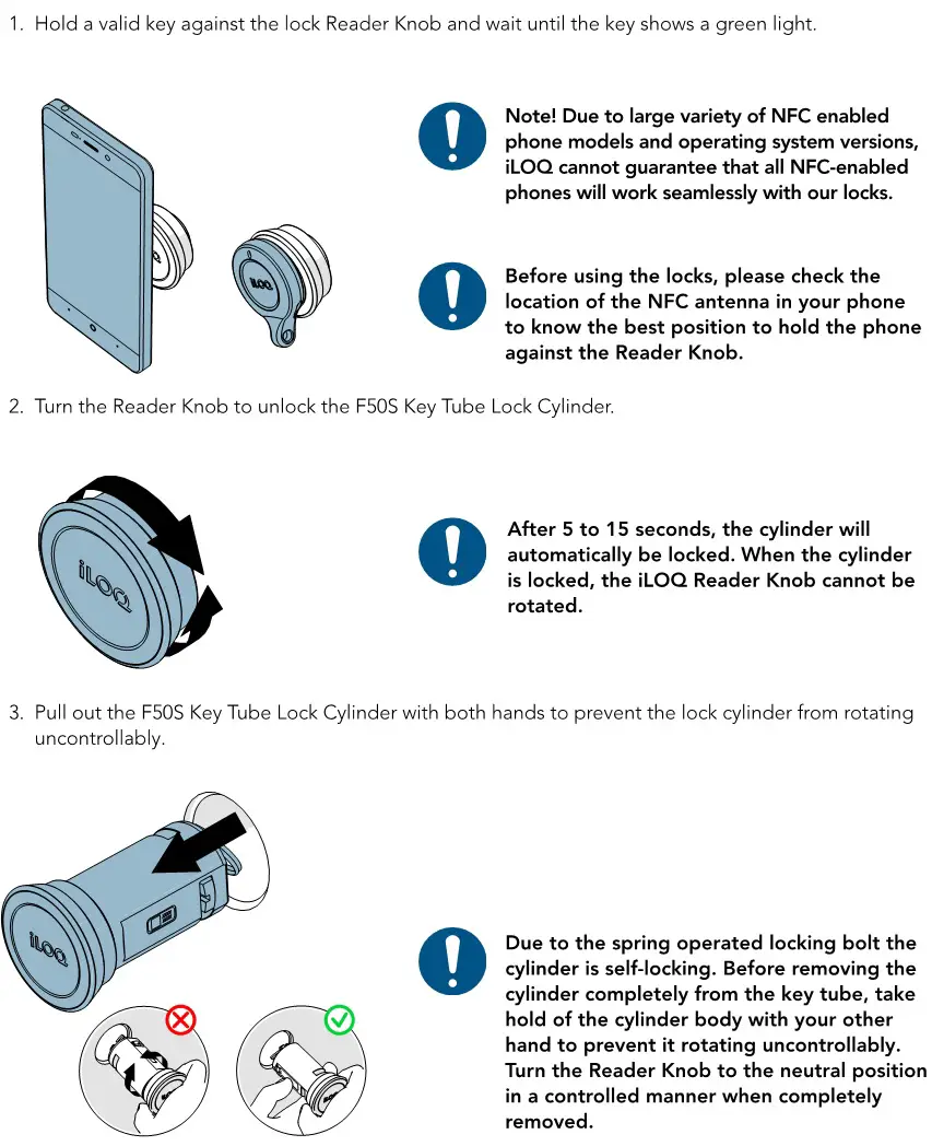 iLOQ F50S.2x1.HZ Key Tube Cylinder - Open the key tube