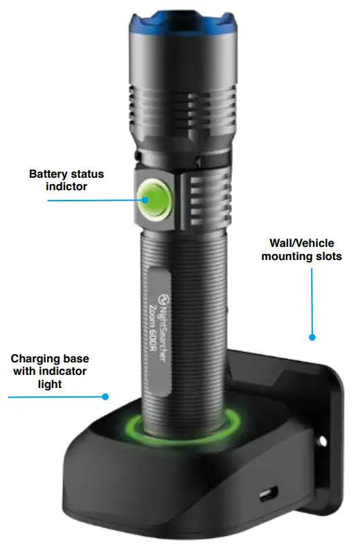 NightSearcher Zoom 600R 600 Lumens Rechargeable LED Flashlight - fig 1