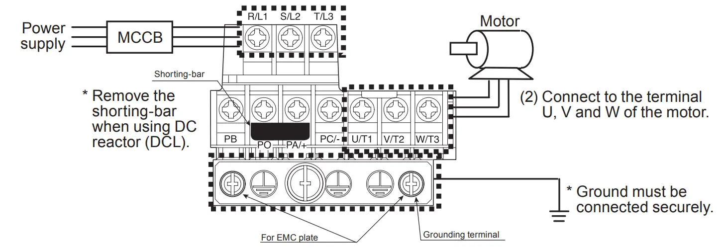 Connect to the power supply and the motor (wiring)