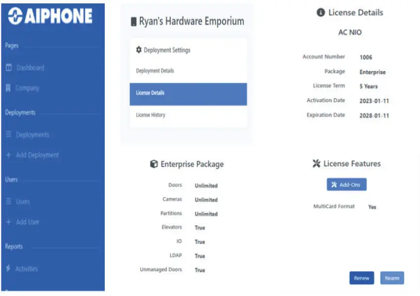 AIPHONE AC Series Application Note AC Nio License User Guide  Dashboard