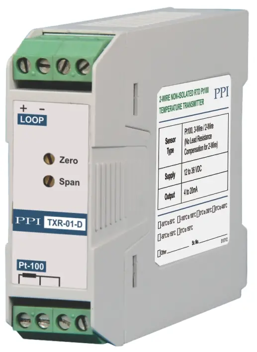PPI-TXR-01-D-RTD-Pt100-Simplex-DIN-Rail-Mounting-2-Wire-Temperature-Transmitter-product
