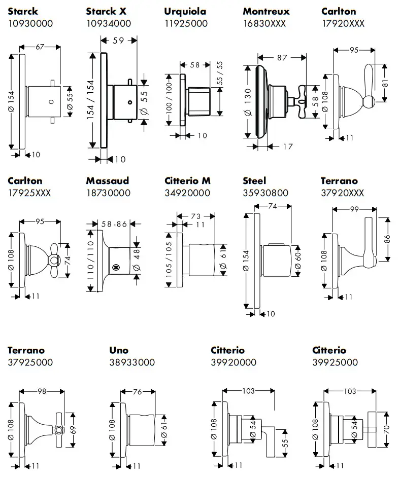 hansgrohe 11925000 AXOR Urquiola Shut-off and Diverter Valves - fig 4