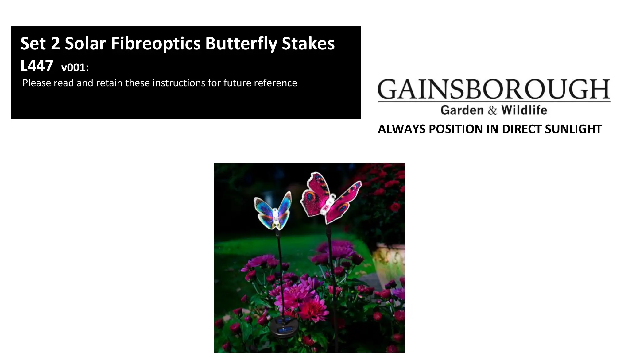 Coopers OF STORTFORD L447 Set of 2 Solar Fibreoptic Butterfly Stakes User Guide