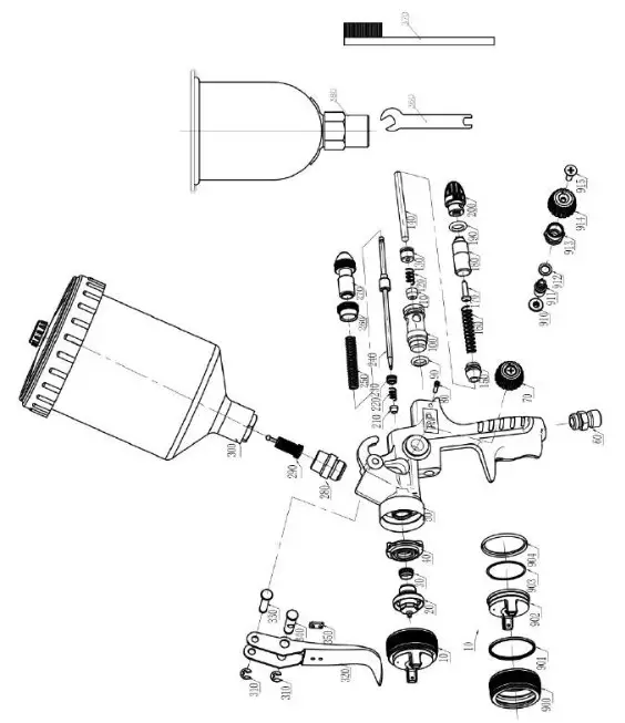 AIRBASE EATSPGSF1P Professional Solid Finish HVLP Pneumatic Spray Gun - fig