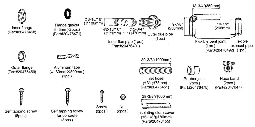 TOYOTOMI BS-36UFF Kerosene Fired and Oil Fired Water Heater Instruction Manual - Standard Installation Parts