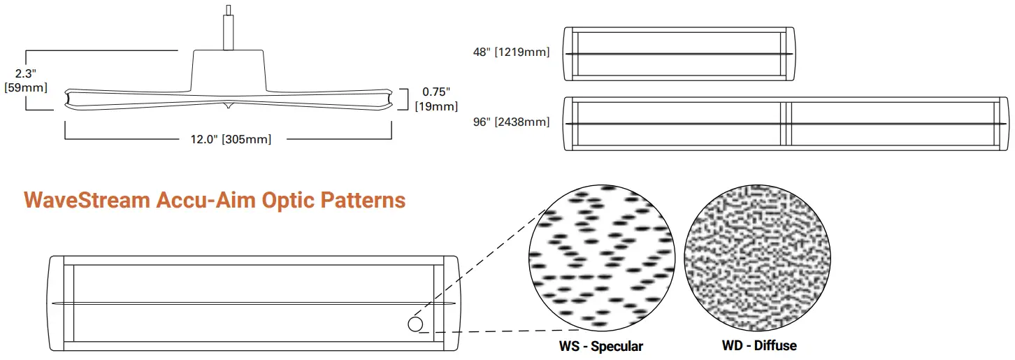Corelite PS524023EN Divide DSI Suspended LED - Dimensions and Fixture Lengths