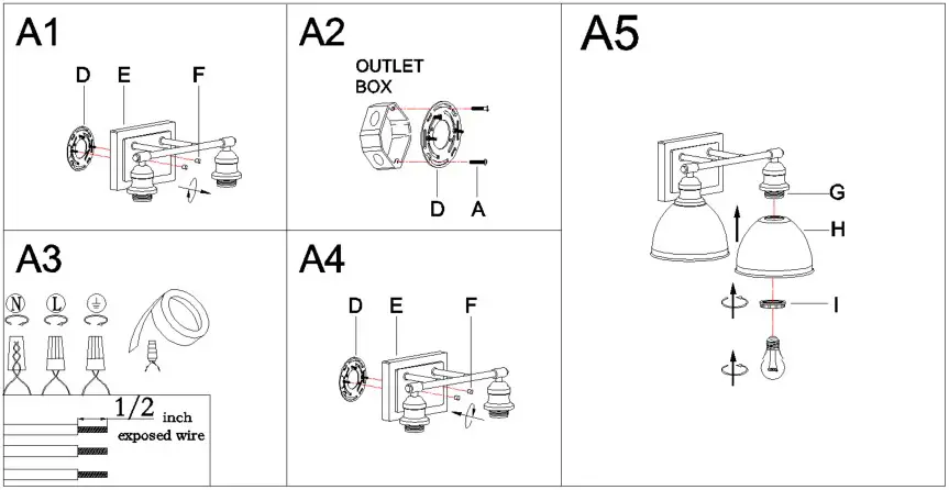 ZEVNI Z-28UBJMFY-51W2 Modern 2-Light Black Bathroom Vanity Light - Make assembly