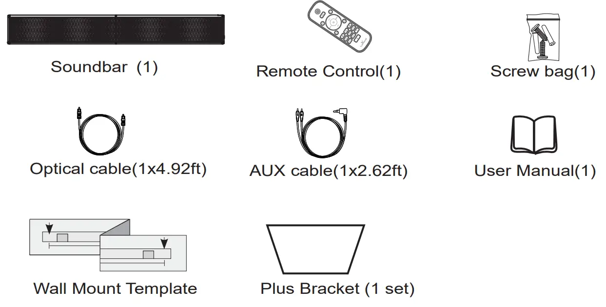 LARKSOUNd SA102S 2.1 CH 3D Soundbar with Build In Subwoofer - PACKAGE CONTENTS