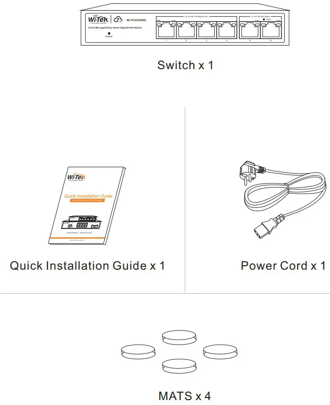 Wireless tek WI PCES306G Cloud Managed Easy Smart Gigabit PoE Switch - Package Contents