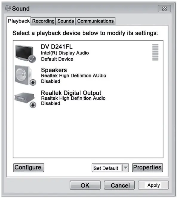 Sound card settings