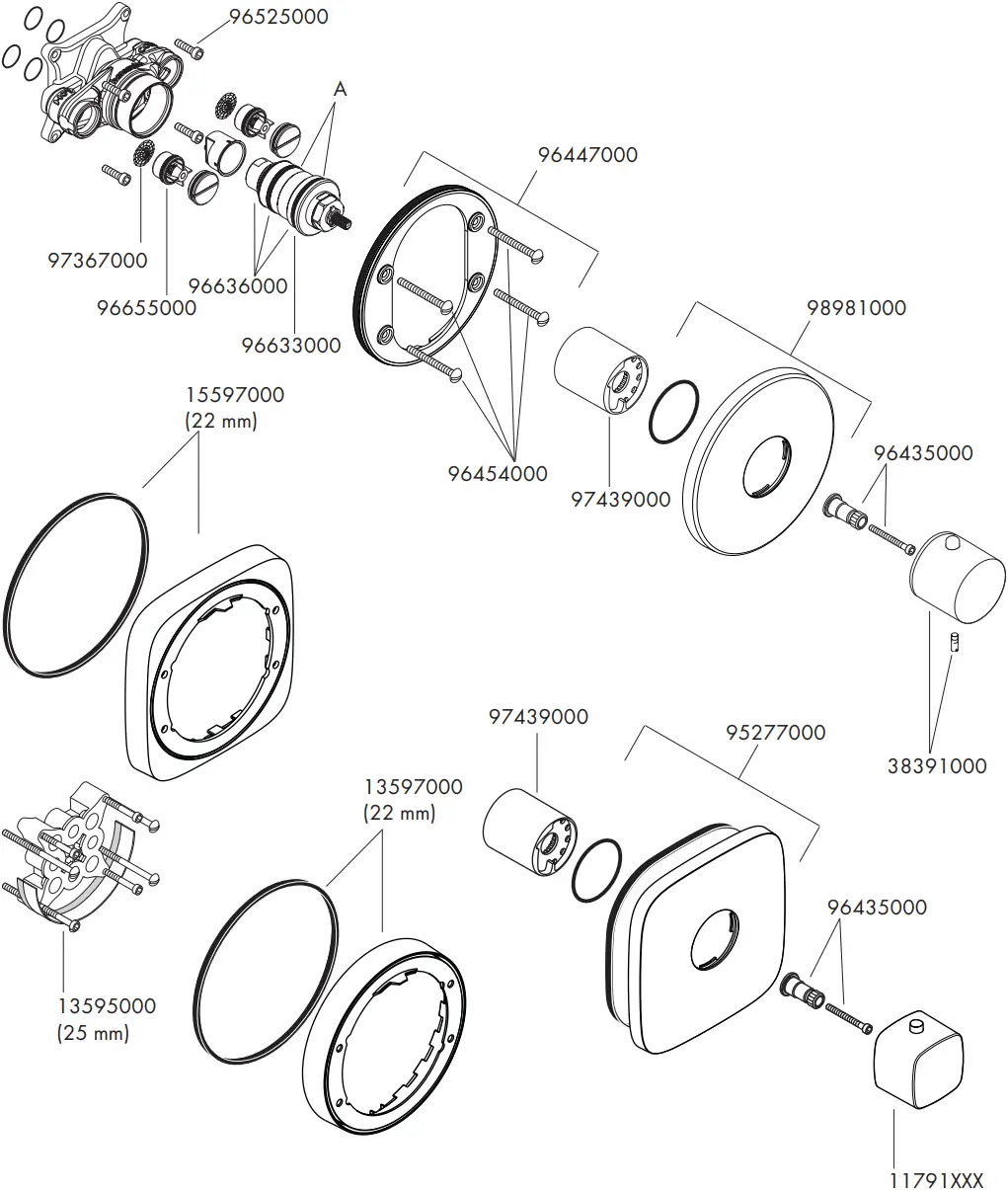 hansgrohe Concealed Highflow Thermostatic Faucet - Spare parts