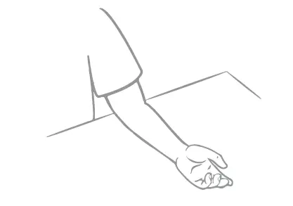 left arm flat on a table