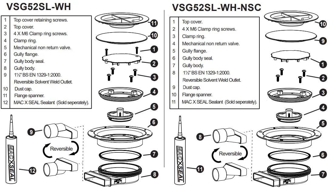 McAlpine VSG52SL-WH Slimline Floor Gully with Non Return Valve - Fig 1