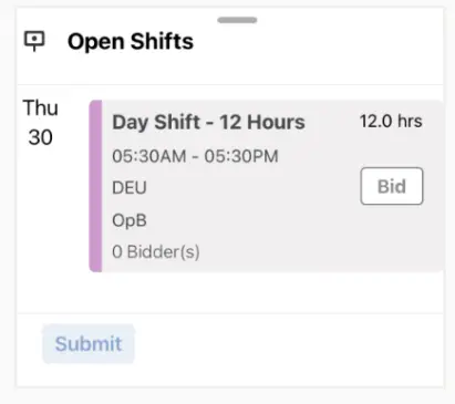 Bid on Open Shifts
