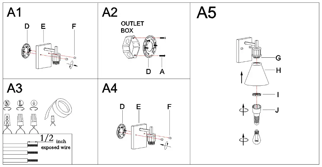ZEVNI Z M8VY7BUY 48W1 Modern 1 Light Black Bathroom Vanity Light - assembly