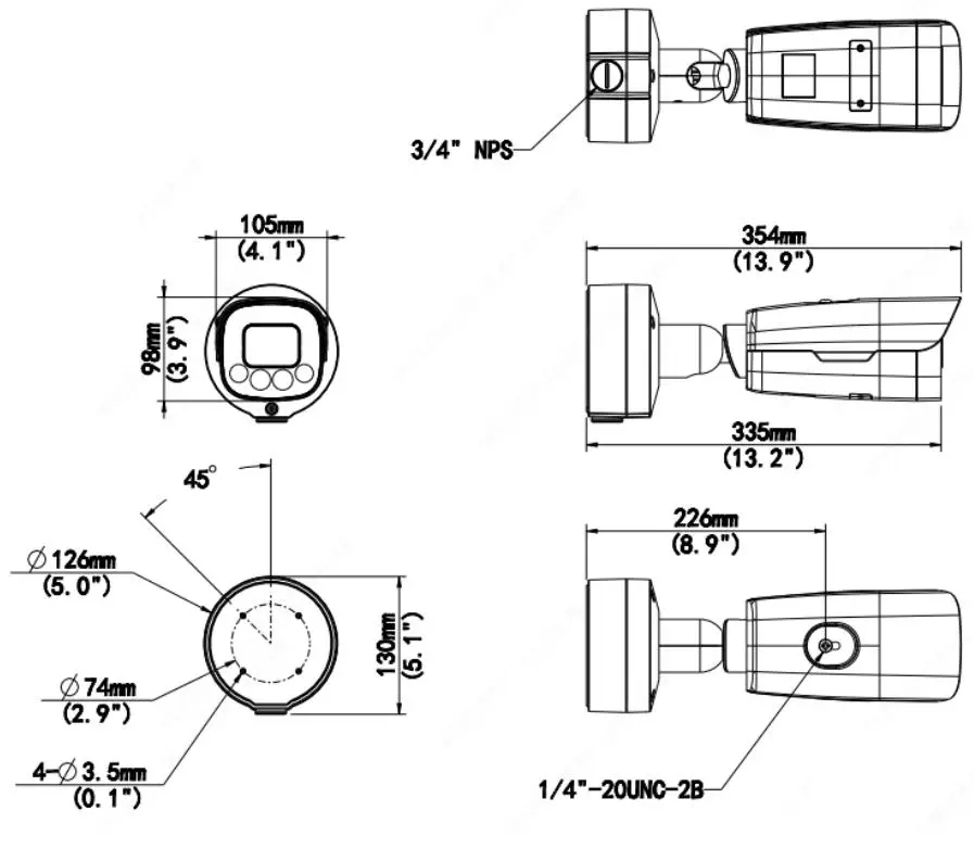 TURING TP MMB2AV5L 2MP HD Twilight Vision IR Bullet Camera - DIMENSIONS