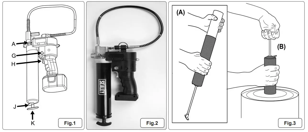 SEALEY CP20VGRG Cordless Grease Gun - figure1,2,3