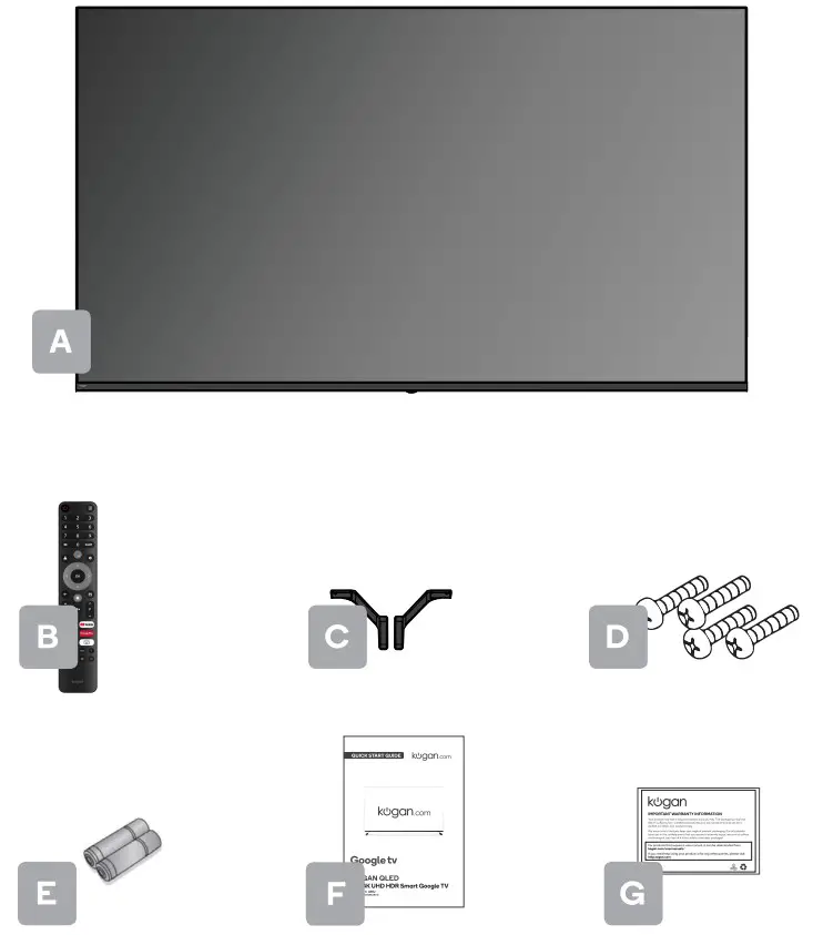 kogan XQ98J Series 50 Inch 4K UHD Smart Google TV - package connect